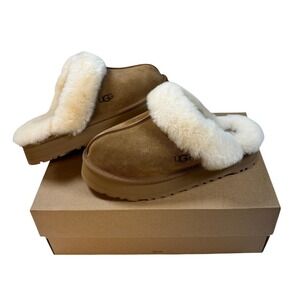UGG Disquette Platform Slipper Chestnut Suede Sheepskin Mule 1122550 Womens 9